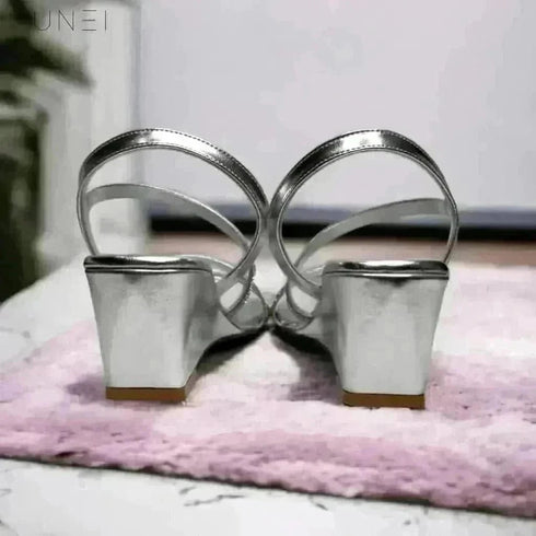 Womens Silver Glitter Wedges